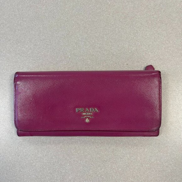 Prada Saffiano Metal Continental Flap Wallet,  Peonia - Preowned - Picture 1 of 15